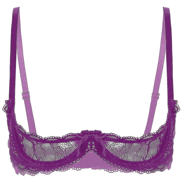 Kvinder 1/4 kopper bøjle-bh Halter-hals O-ring gennemsigtige blonder Push Up-bh-undertøj Lingeri bryst åben bh'er Undertøj Xinmu Purple C 3XL