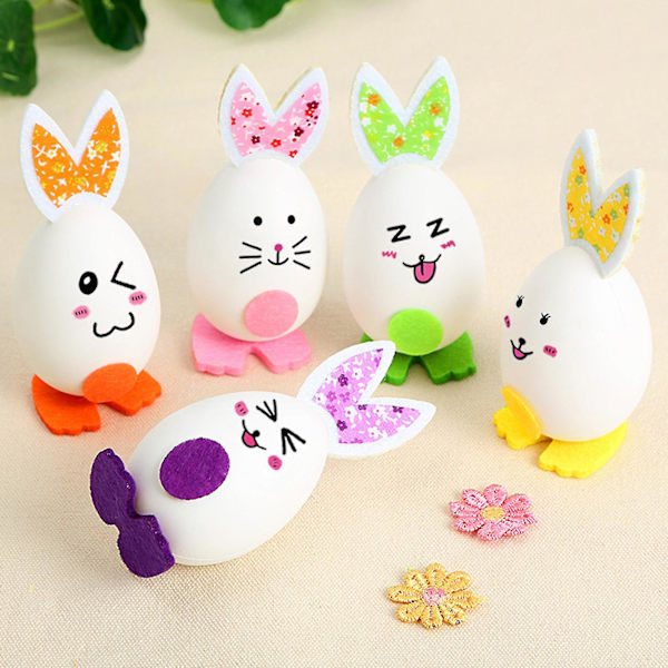 Påskägg Leksak Söt Simulation Plastägg Hantverk Ornament DIY Gör Spela Set DIY Färgglada Graffiti Påskkanin Ägg Barnpresent Orange
