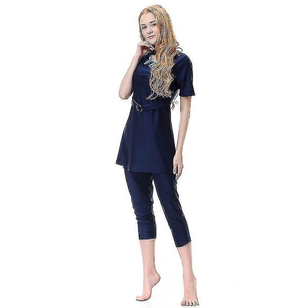 Kvinnors Islamisk Muslimsk Strandbadkläder Blygsam Badkläder Helkroppsburkini Bästa Present Navy Blue 2XL