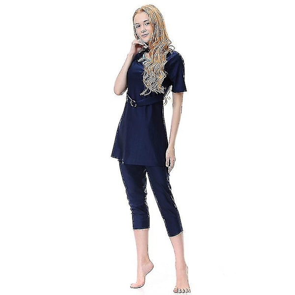 Kvinnors Islamisk Muslimsk Strandbadkläder Blygsam Badkläder Helkroppsburkini Bästa Present Navy Blue XL