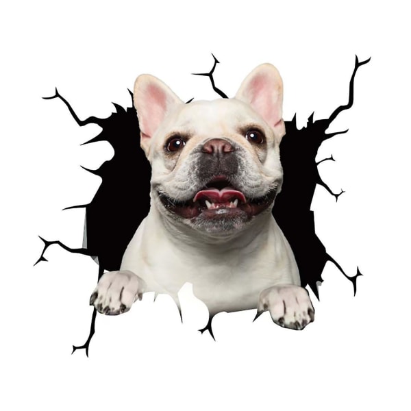 Car Stickers Motorcycle Puppy Broken Window 3d Products Simulation French Bulldog Sticker Vinyl Decals Personality, Car Rear