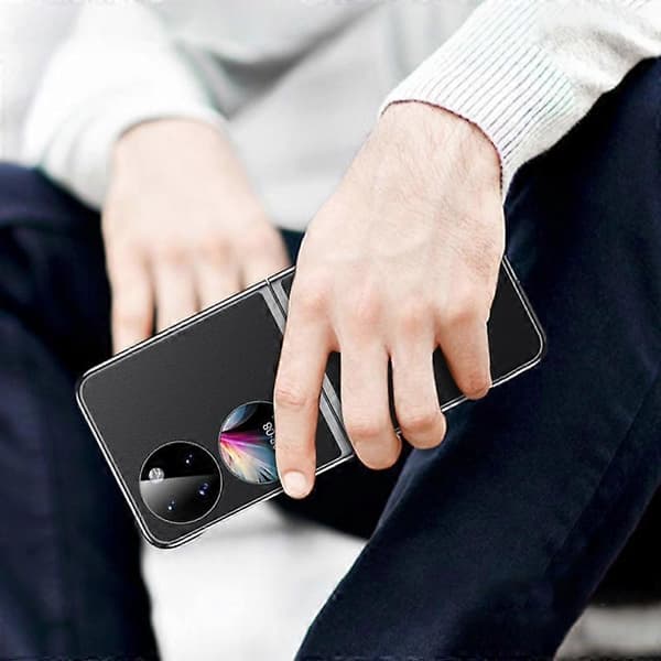 Galvanisering Enfärgat Läder Vikbart Telefonfodral för Huawei Mate Xs 2 Black