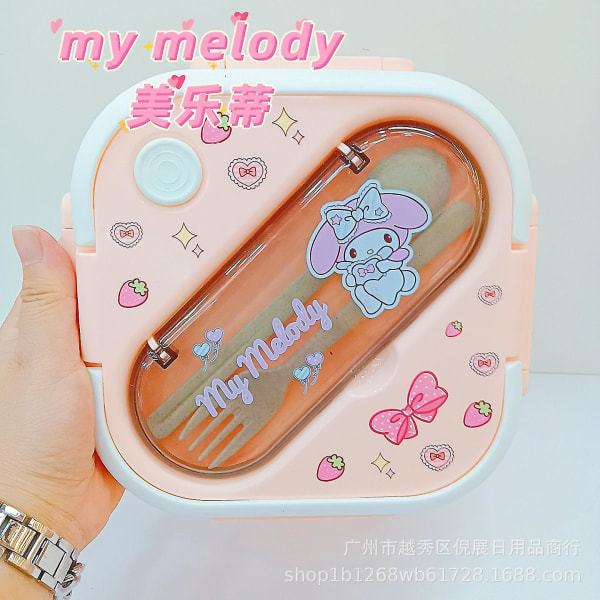 Born Pretty Sanrios Kuromi Cinnamoroll Mymelody Kawaii Anime Sarjakuva Mikroaaltouunilounaslaatikko lusikalla syömäpuikot 2/3 Grid Lounassäiliö mymelody*1300ml