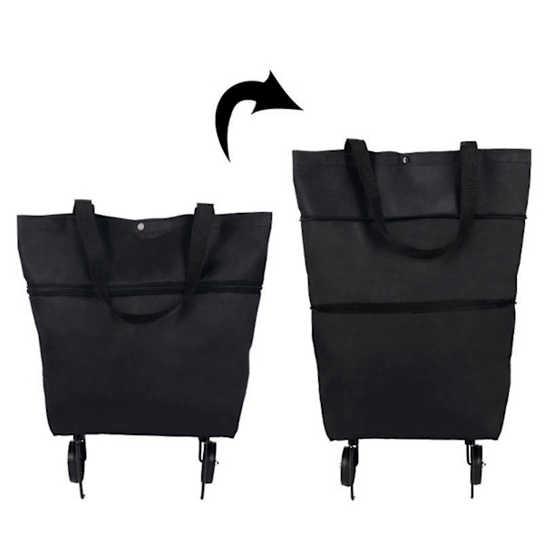 2 i 1 Foldbar Indkøbsvogn Sammenklappelig To-trins Lynlås Foldbar Indkøbspose Med Hjul Black