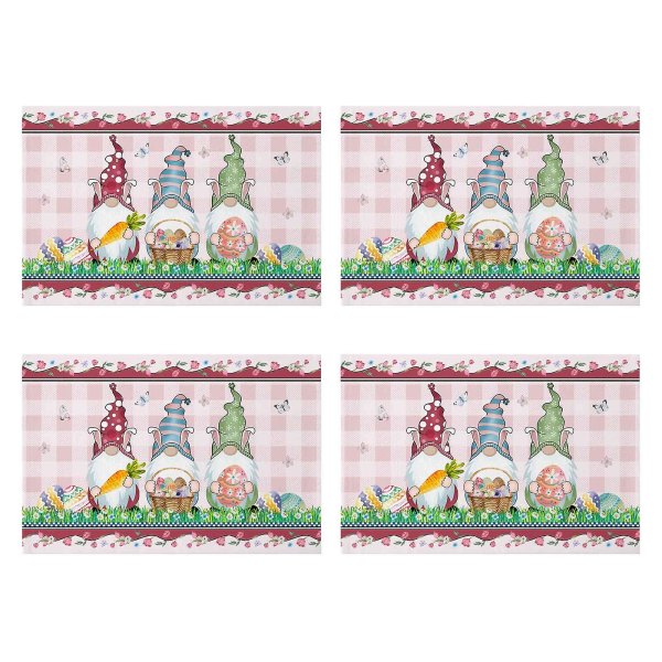 4 kpl Pääsiäispöytämatot Puuvillainen pellava lämmönkestävä pöytämatto Bunny Gnome -pöytämatto Style 1