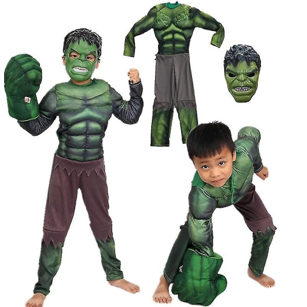2023 Barn Grön Giant Hero Muscle Halloween Kostymer Fancy Pojkar Superhjältar Karneval Cosplay Kläder Mask Barn Julklappar mask S