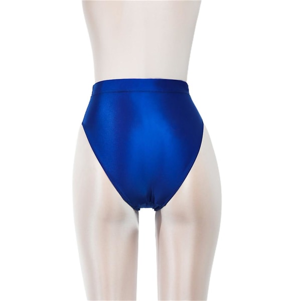 Kvinders Silkebløde Glansfulde Satin Wet Look Knickers Højtaljede Briefs Underwear Bukser Blue M