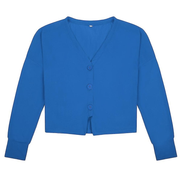 Bomuld Dame V-hals Fashion Design Løs ensfarvet Casual Cardigan 15 farver Blue 2XL
