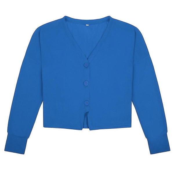 Bomuld Dame V-hals Mode Design Løstsiddende Ensfarvet Casual Cardigan 15 Farver Blue L