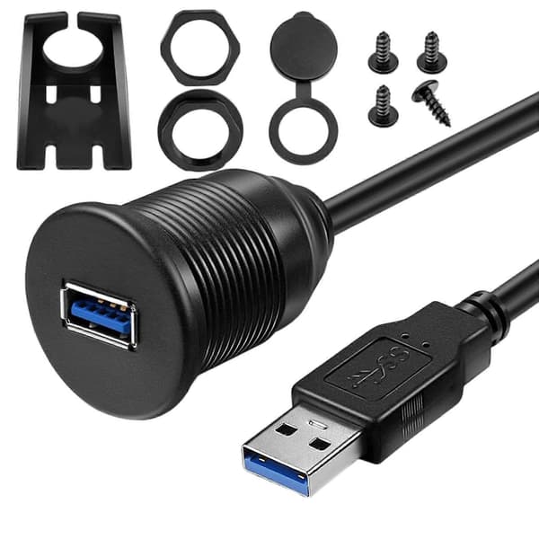 USB3.0 Han til Hun Auditory Flush Mount Kabel til Køretøj og Marinebrug Montering Dashbard Dock Adapter Støvtæt 2m