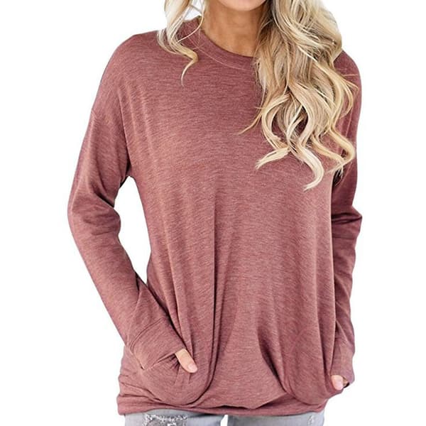 Rundhals Långärmad Lätt Tunn Hudvänlig Pullover Topp för Pendling Brick Red XL