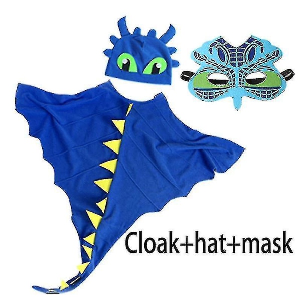 Draget Kostume Kappe Med Hat Maske Tandløs Draget Kostume Kappe Halloween Kostumer Cosplay Dinosaur Kostume Til Børn Dark Blue