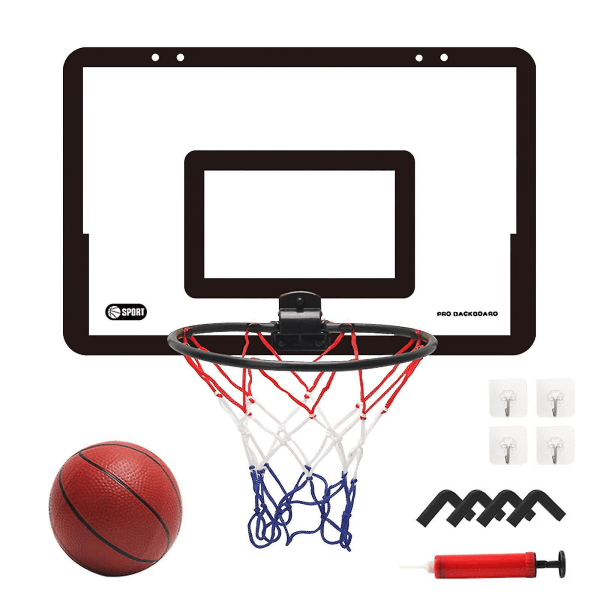 Läpinäkyvä riippuovinen koripallolauta Rei'ittämätön Mini koripallon taustalevy 1 koriverkolla 4 koukulla 1 koripallolla