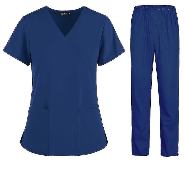 Sygeplejerske Kvinder Stof Kortærmede Medicinske Uniformer Blue XL