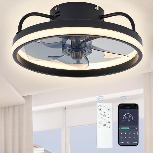 Ceiling Fan 6 Speeds Silent Fan Dimmable 3 Colors with Remote Control Ceiling Fan - black #7