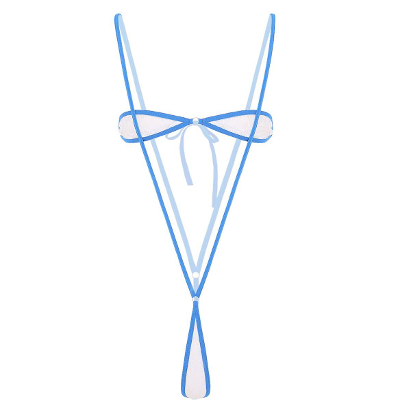 Naisten Eroottinen Seksikäs Mikro Mini G-string Thong Bikini Bodysuit Läpinäkyvä Pitsi Alusvaate Set Rintaliivit Top Suspender Alushousut Alaosa Lake Blue