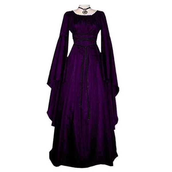 Kvinner renessanse middelalderske maxi kjole gotisk cosplay kostyme Purple S
