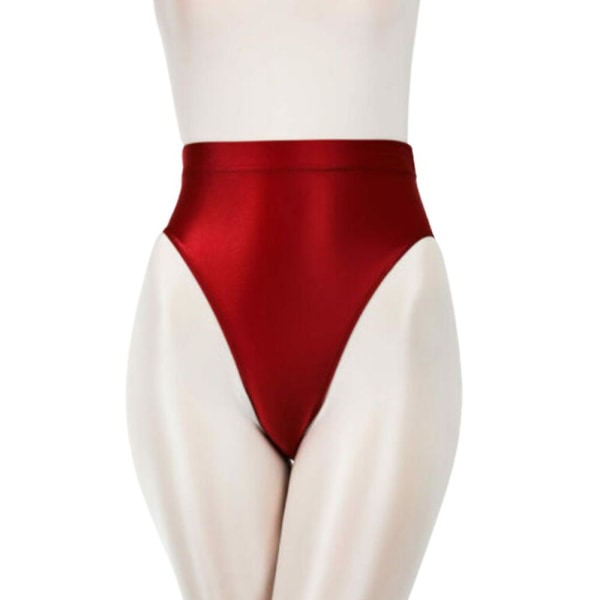 Kvinnor Silkeslen Shiny Satin Blank Wet Look Trosor med hög midja Underkläder Trosor Wine Red 2XL