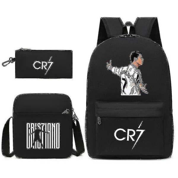 Fotbollsstjärna C Ronaldo Cr7 ryggsäck med printed runt studenten Tredelad ryggsäck. Black 3 backpack