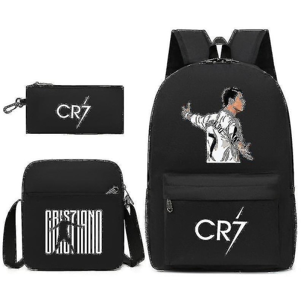 Fotbollsstjärnan C Ronaldo CR7 Tryckt Ryggsäck Runt Studenten Tre-delad Ryggsäck Black 3 Shoulder bag shoulder bag