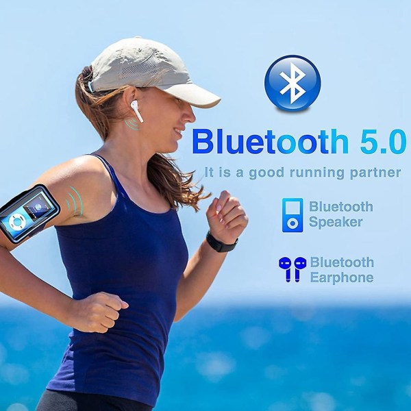 Mp3-spiller med Bluetooth 5.0, musikkspiller med 32gb Tf-kort, fm, øretelefon, bærbar Hifi-musikkspiller (svart) Blue
