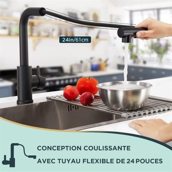 Kitchen Faucet with Pull-Out Spray, Kitchen Faucet with Pull-Out Spray 360° Rotatable Cold & Hot, Black