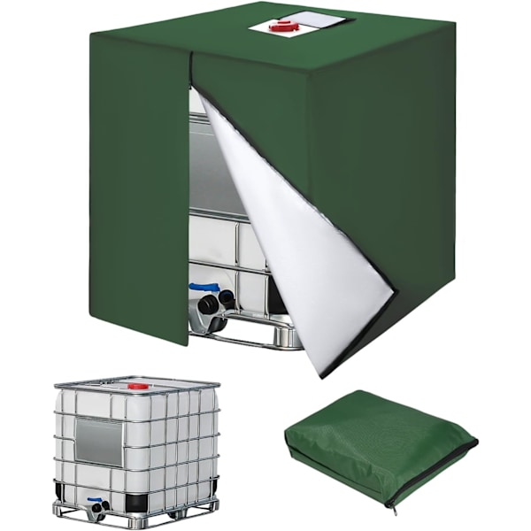 Överdrag för 1000L IBC-tank, 420D-överdrag, Anti-UV-överdrag, IBC-överdrag med dragkedja, 120x100x116cm (grön)