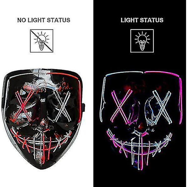 LED-valoilla varustettu pelottava naamio cosplay-asuun blauw roze