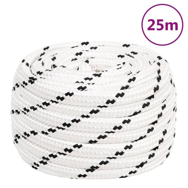vidaXL Båtrep flätat vitt 16 mm x 25 m polyester 4300