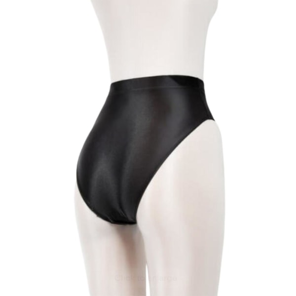 Kvinner silkeaktig skinnende sateng blank våt look underbukser med høy midje undertøy truser Black M
