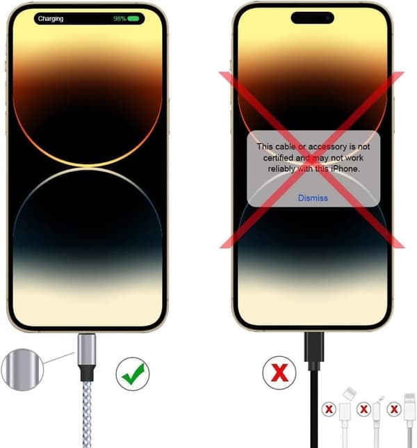 Oplader til iPhone, Lightning-kabel 3-pak 6FT USB-opladerkabel