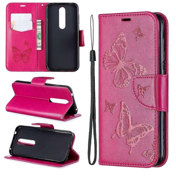 Imprint Butterfly Læderpung Etui til Nokia 4.2 - Grøn Multicolor Rose