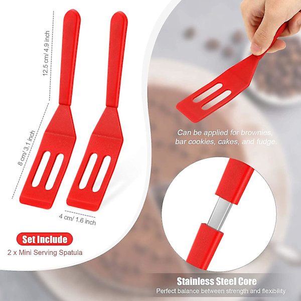 Mini Brownie Serverspatel Flexibel Icke-klibbig Silikon Servervändare Värmebeständig Cookie Spatel Spårad Spatel För Att Vända Ägg I Liten Stekpanna Co