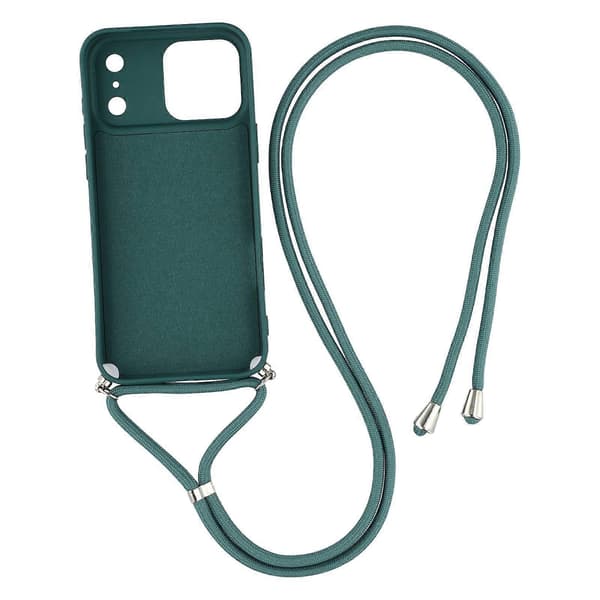 Skal för iPhone 17 Pro, mjukt TPU-fiberfoder, telefonfodral med axelrem Army Green