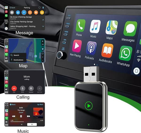 Trådlös CarPlay & Android Auto-adapter, 2-i-1 trådlös CarPlay-adapter med USB C/A, Plug and Play, stöder