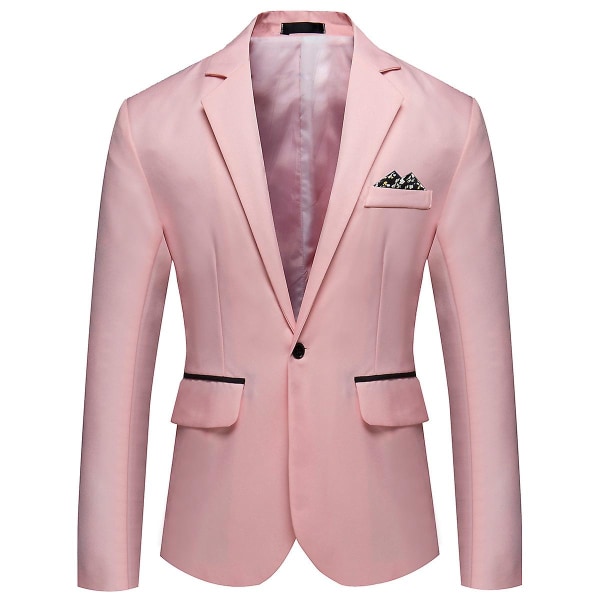 Allthemen Herr Business Casual Enknapps Naggad kavaj Enfärgad kostymjacka Pink L