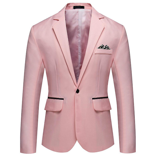 Allthemen Herre Business Casual Enknaps Jakke med Hakket Rever i Ensfarvet Pink L