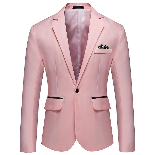 Allthemen Herrkostymjacka för Business Casual, Enknapp, Spetsad Krage, Enfärgad Pink XS