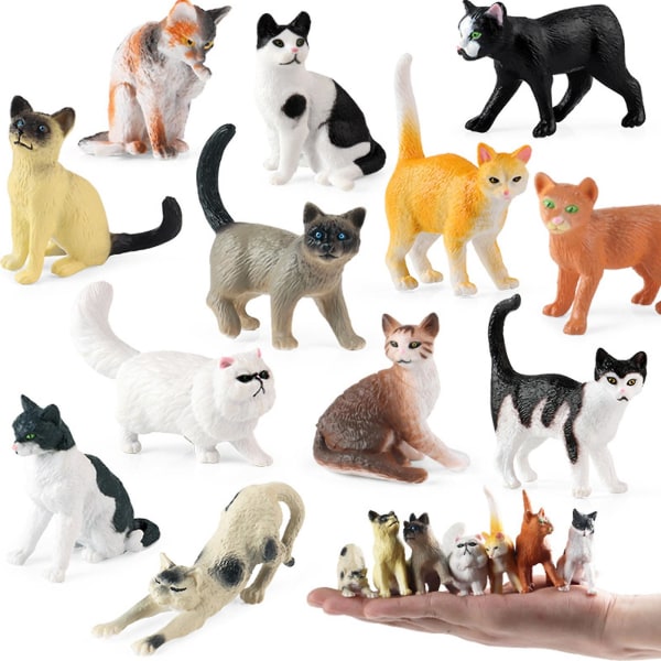 12 stk Simulering Katt/Hund Figur Realistisk Miniatyr Dyrefigur Modell PVC Solid Kattunge/Valpe Statue Modell Desktop Ornament Bil Hjem Dekorasjon Dog