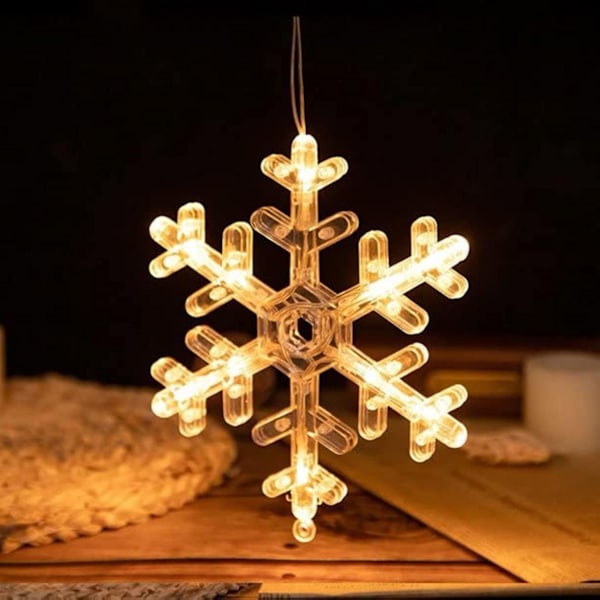 Set med 2 fönsterdekorationer hängande fönsterlampor med sugkopp LED varmvit batteridriven julbelysning snöflinga