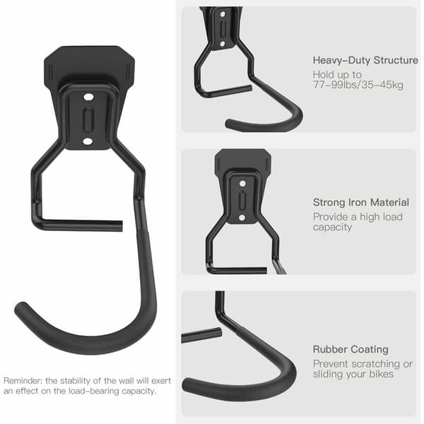 Bike Hooks Bundle, Iron Hangers, Heavy Duty L-Shaped Storage Wall Mount, Practical Vertical Bicycle Rack for Home Garage, Black