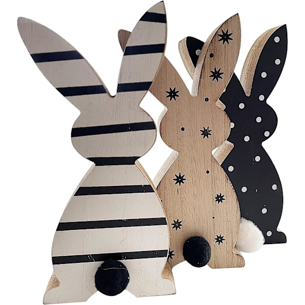 khevga Påskdekorationer, Påskkanin Träfigur Set om 3 (Svart)_GET IT Gifts White