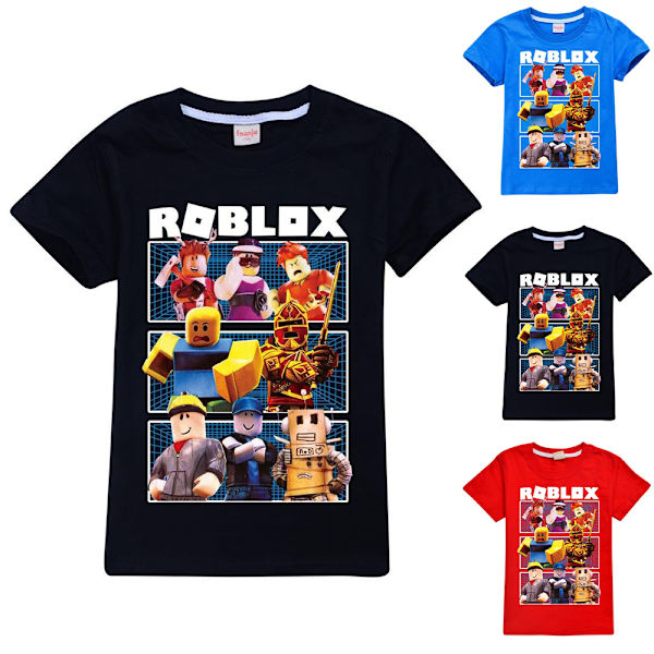 Drenge Piger Sommer Casual Kortærmet T-shirt Roblox Børnet-shirt Bomuld T-shirt Sort Black 150cm