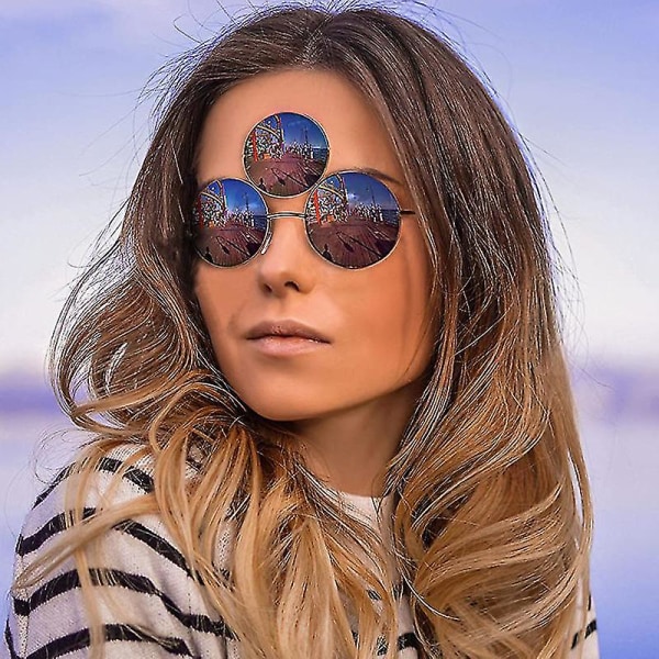 2023 Nye Third Eye Runde Solbriller Kvinder/Mænd Reflekterende Spejle Sorte Holiday Solbriller Tre linser Eyewear Shades Uv400 gray