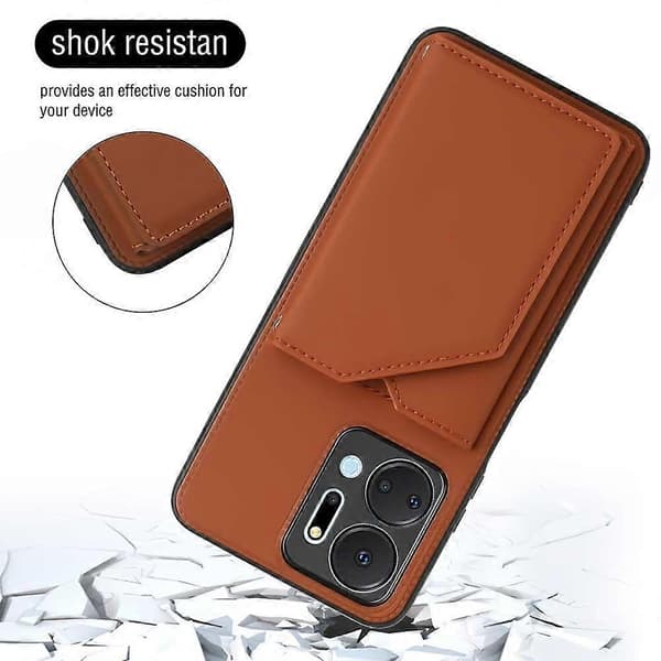 Ihon tuntuinen PU + TPU + PC -korttipaikkainen puhelinkotelo Brown Compatible with Honor X7a