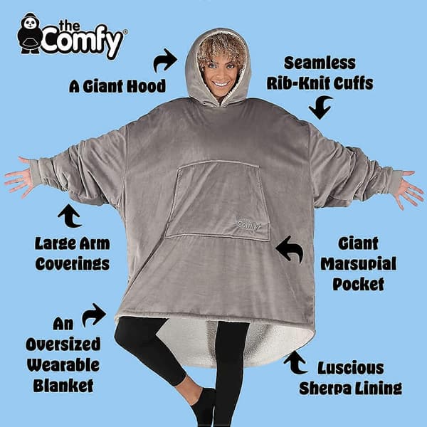 Teddy Bear Quarter Zip Oversized Microfiber Sherpa Bærbar Blanket med Lynlås One Size Gray
