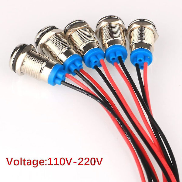 5 stk 10mm 230V AC LED Metall Vanntett Indikatorsignallampe (gul)