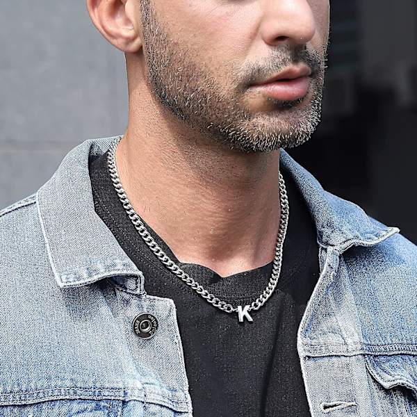 Initial A-z Cuban Link Kæde Halskæde Til Drenge Mænd Kvinder Bogstav Vedhæng Rustfrit Stål 6,5 mm 18+2 Tommer Smykker Gave Silver X