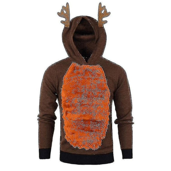 Mænd Christmas Hættetrøje Jumper Toppe Xmas Rudolph Reindeer Pullover Sweatshirt Coffee Orange XL