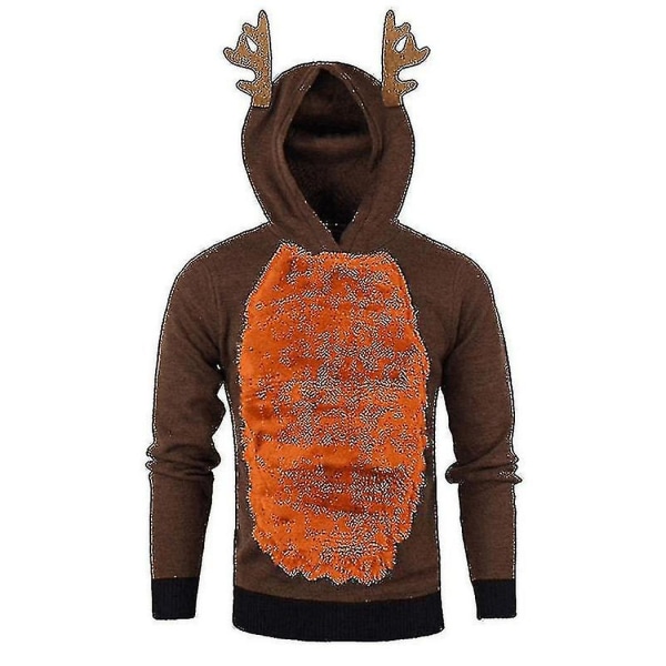 Miesten Jouluhuppari Huppari Paita Joulu Rudolph Poron Pullover Hihallinen Coffee Orange L